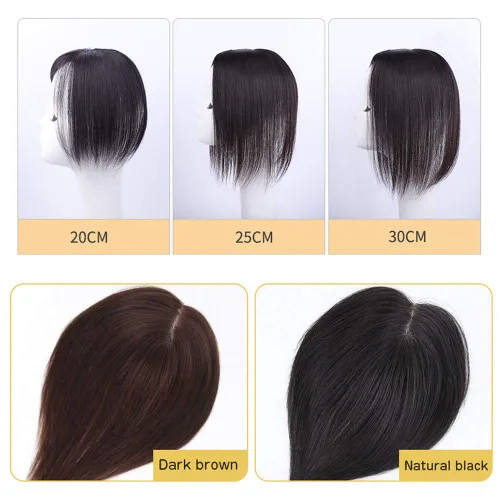 Vista 7 de Decoración de cabello humano real para mujer, base de seda, clip en la parte superior de las piezas de pelo para cubrir el cabello blanco, cinta