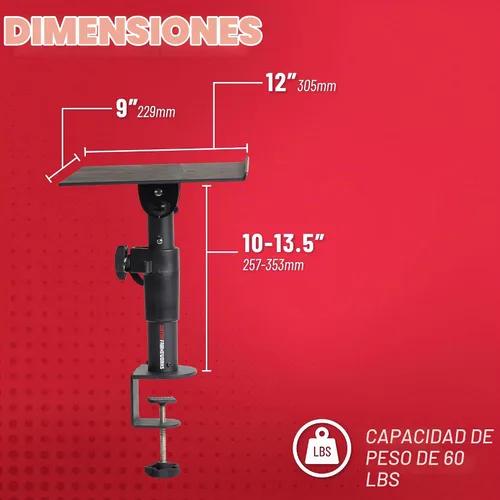 Vista 6 de Gator Frameworks Soporte de escritorio con abrazadera para monitor de estudio y altavoz con superficie acolchada de espuma EVA, ángulo ajustable