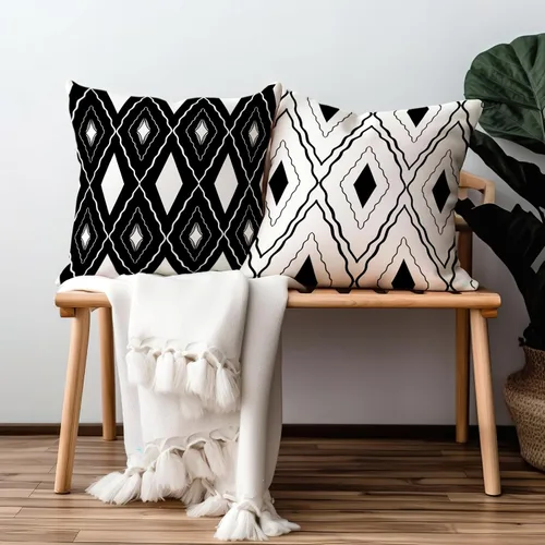 Vista 2 de Fundas de almohada bohemias en blanco y negro, fundas de almohada geométricas, fundas de almohada abstractas, fundas de almohada modernas