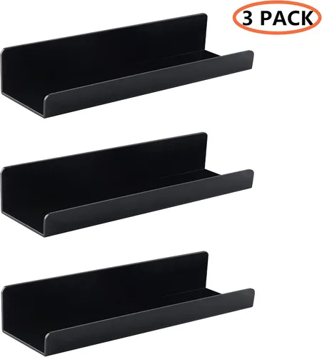 Vista 7 de IEEK Estante flotante de pared de acrílico negro de 15 pulgadas, estante de pared para guardería, para niños, 0.197 in de grosor, estantes