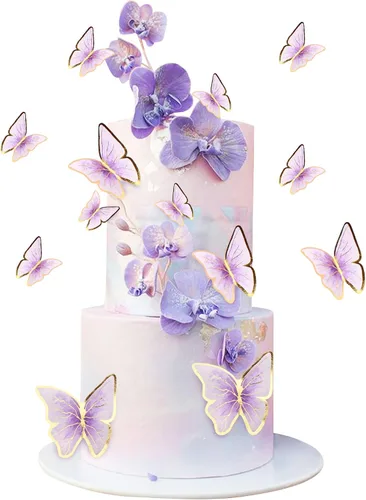 Vista 11 de 38 bolas de oro rosa para decoración de tartas, flores artificiales rosadas, decoraciones de pasteles de mariposa para decoración de pasteles