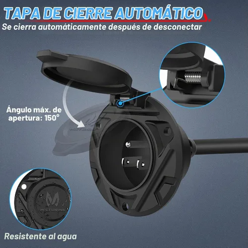 Vista 2 de MICTUNING Enchufe de puerto de CA 10A-15A, enchufe de entrada de alimentación de 125 V con cable de extensión integrado de 20 pulgadas y cubierta