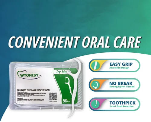 Vista 3 de Púas de hilo dental sin sabor, 50 púas de dientes de viaje, palitos de hilo dental para dientes, automóvil, oficina de trabajo, familia, hotel