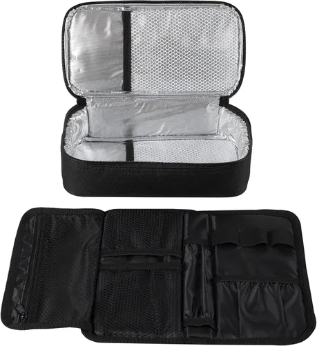 Vista 6 de ALLCAMP - Maletín de viaje para diabéticos, organizador de medicamentos con 4 paquetes de hielo, color negro (9 x 4.72 x 3.14 pulgadas)