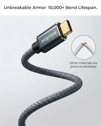 Vista 2 de Meokse Cable USB A a USB-C extralargo de 20 pies, nailon trenzado de alta densidad, conector de aluminio extendido, juego de sofá y potencia lejana