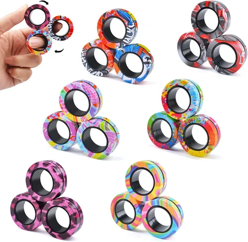 Vista 10 de Juego de 3 piezas de anillos magnéticos fidget, juguetes magnéticos fidget ideales para TDAH y ansiedad para adultos, anillos spinner fidget