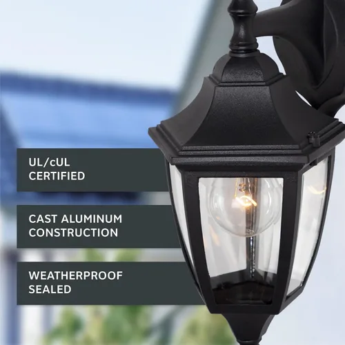 Vista 3 de Designers Fountain Waterbury Luminaria Exterior, Farol de Pared Exterior de 14.25 Pulgadas con Aplique para Puerta Principal, Patio y Porche, Negro