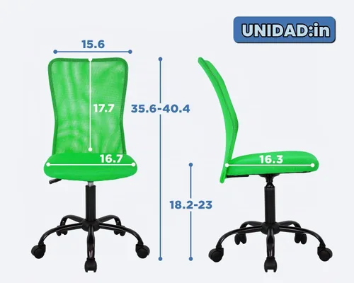 Vista 3 de FDW Silla de oficina en casa, silla de escritorio de malla con respaldo medio, sin brazos, ergonómica, giratoria, soporte de espalda, ajustable Verde