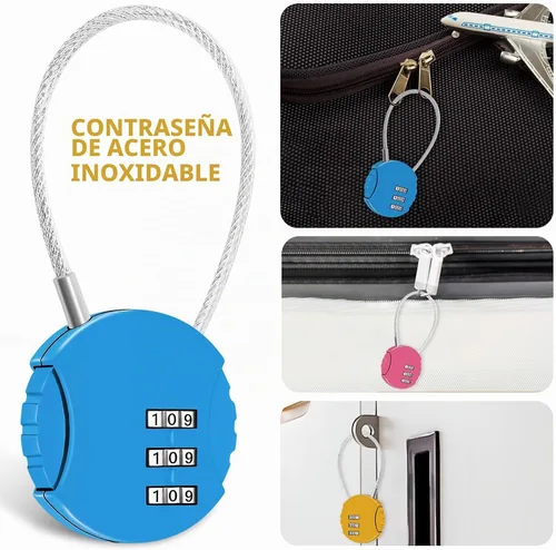 Vista 5 de Candado de combinación de 6 unidades, 3 dígitos para exteriores, mini candado de combinación impermeable para cerradura de gimnasio escolar, mochila