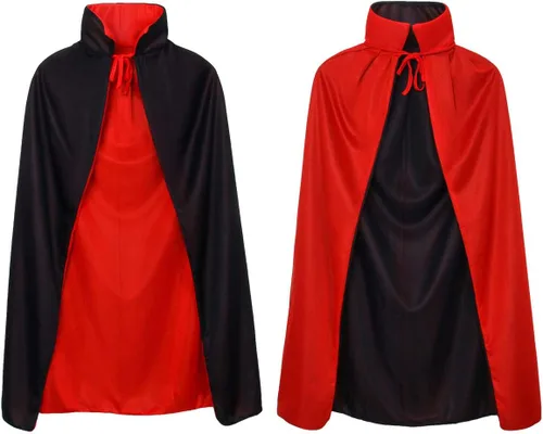 Vista 5 de CUSFULL Vampire Dracula Devil Cloak Cape Medieval Reversible Halloween Cosplay Costume for Adult Kids 354755inch Available