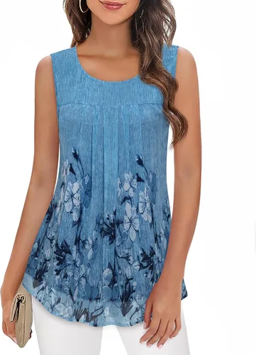 Vista 32 de Timeson - Camiseta de gasa sin mangas, blusa tipo túnica informal de doble capa para mujer