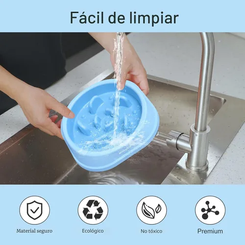 Vista 7 de MateeyLife Paquete de 2 cuencos para perros de alimentación lenta, 1 taza A-Azul claro y azul oscuro