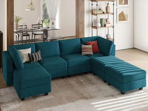 Vista 19 de Belffin Sofá en forma de U Sofá modular reversible de almacenamiento otomano Sofá de 6 plazas sofás grandes Sofá en forma de U Negro