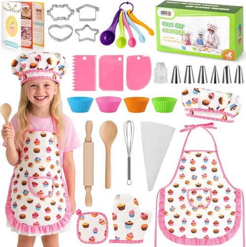 Vista 9 de LovesTown Juegos de Cocina y Horneado para Niños, 32 Piezas Accesorios de Cocina de Juguete Juguetes de Juego de Simulación para Cumpleaños de Niños