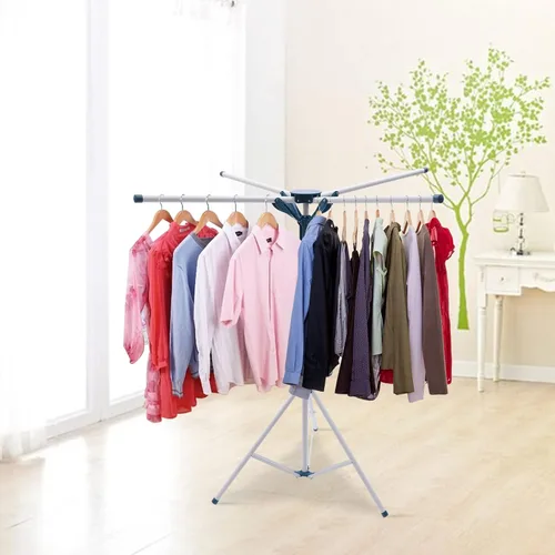Vista 5 de Estante de secado de ropa plegable, estantes portátiles de ropa para interiores, percha de ropa portátil, soporte de trípode plegable independiente