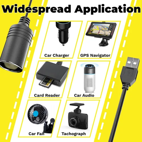 Vista 6 de Adaptador de USB a Encendedor de Cigarrillos, Cable de 10W USB Macho a 12V Encendedor de Cigarrillos de Toma, para Cámara de Salpicadero, Detector