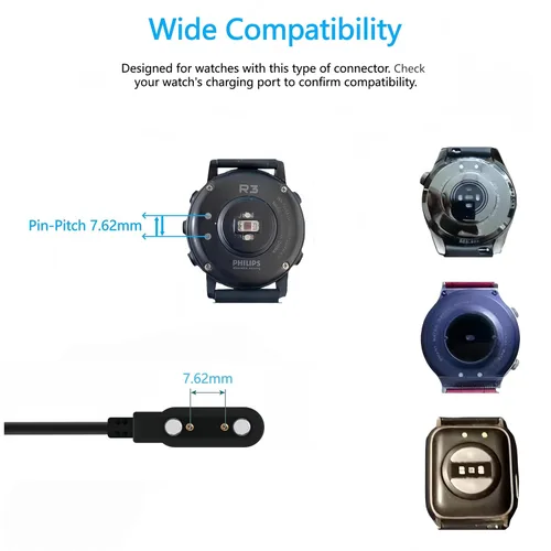 Vista 4 de Paquete de 2 cargadores universales para reloj inteligente, accesorios de reloj, 22.4 pulgadas, USB, 2 pines, 2.4 pulgadas, cable de carga magnético