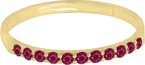 Vista 2 de 0.20 quilates (ctw) Anillo de boda de aniversario de rubí redondo de oro de 10 quilates para mujer, banda apilable 1/5 CT