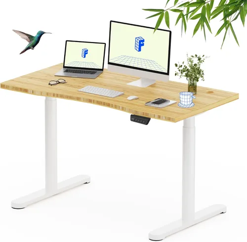 Vista 34 de FLEXISPOT Escritorio de pie de madera maciza, escritorio de madera real de una pieza, escritorio eléctrico de altura ajustable para oficina en casa