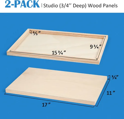 Vista 5 de Kit de Paneles de Lienzo de Madera de Abedul Sin Terminar, Falling in Art Paquete de 2 de 11x17'' Tablas de Cuna de Estudio de 3/4'' de Profundidad