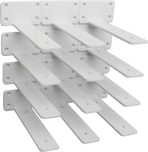 Vista 82 de Paquete de 2 - Soportes de estante en L ocultos negros de 4 pulgadas (1/5 pulgada de grosor) Soportes de estante flotante de hierro Soportes
