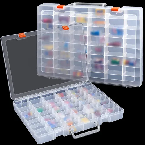 Vista 13 de Juexica 2 piezas Caja organizadora de almacenamiento de plástico grande con 48 rejillas, caja de aparejos, contenedor organizador de compartimentos