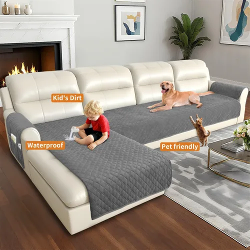 Vista 5 de Arfntevss - Fundas impermeables para sofá seccional en forma de L, cubiertas lavables de terciopelo para sofá para perros y mascotas, protector