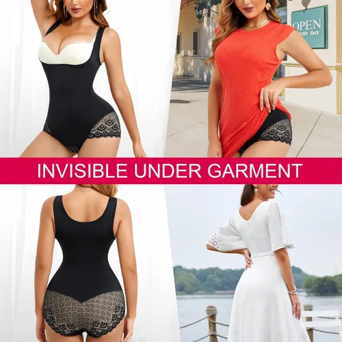 Vista 7 de Gotoly Faja moldeadora con control de abdomen para mujer, body de entrenamiento de cintura con encaje moldeador de cuerpo, bragas con levantamiento