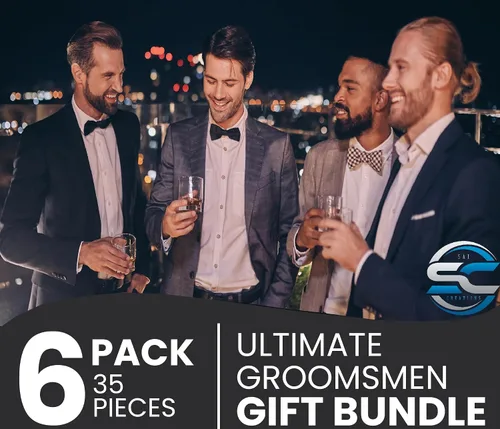 Vista 2 de Paquete de regalo definitivo para padrinos de boda, juego de 6 paquetes, total de 35 piezas, elección de regalo pensada para padrinos de boda