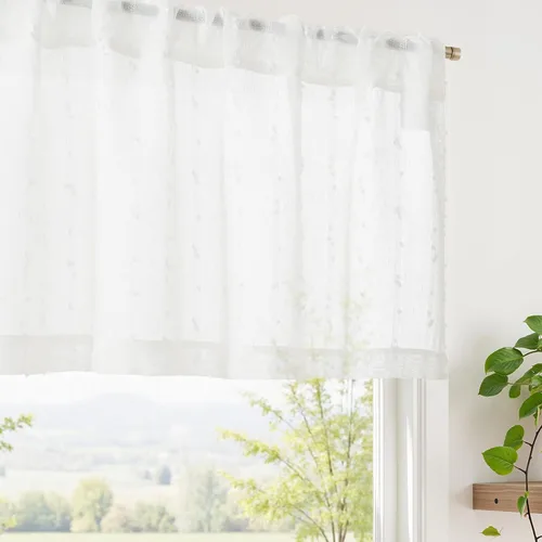 Vista 13 de jinchan Cortinas de cenefa para ventanas de 16 pulgadas, coloridos mini pompones, cenefa de cocina de granja, cenefa de gasa semitransparente