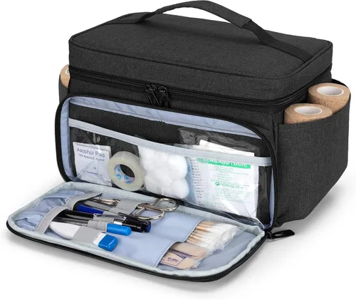 Vista 8 de CURMIO Caja organizadora de primeros auxilios familiares, bolsa de suministros médicos de emergencia vacía para enfermera, fisioterapeutas, médicos