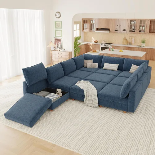 Vista 35 de 95.5" Sofá seccional modular de chenilla con almacenamiento oculto, sofá cama convertible en forma de L y U, sofá seccional moderno de 6 plazas