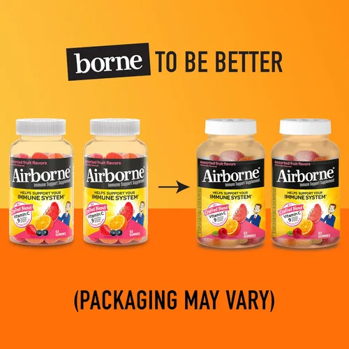 Vista 7 de Airborne 750mg Gomitas de vitamina C para adultos, gomitas de apoyo inmunológico con potentes antioxidantes, vitaminas C y E, sin cafeína - 2x63