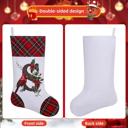 Vista 3 de Medias de Navidad personalizadas de 20 pulgadas, diseño cardenal, medias con monograma inicial para decoración colgante de chimenea, familia, letra A