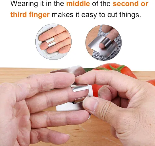 Vista 2 de 2 protectores de dedos para ayuda de corte, herramienta de cocina, protector de cuchillo de acero inoxidable, ajustable para proteger los dedos