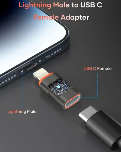 Vista 5 de USB C to Lightning Adapter Pack of 2, iPhone Lightning Male to USB C Female Adapter for iPhone 14 13 12 11 X Pro Max Air Mini, iPod, Not for