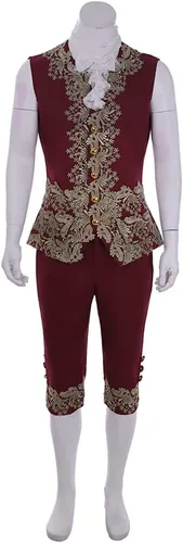 Vista 5 de COUCOU Age Disfraz victoriano para hombre, disfraz rococó, chaqueta, chaleco de príncipe cosplay de Halloween