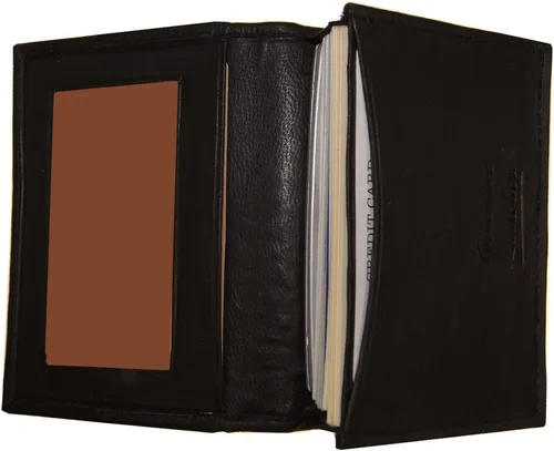 Vista 2 de Improving Lifestyles Cartera de cuero para hombre plegable negro pequeño titular de la tarjeta de crédito ventana ID bolsa de regalo de organza