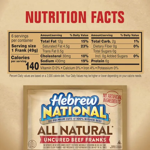 Vista 2 de Hebrew National All Natural (1) Franks de carne sin curar, perros calientes, 10.3 onzas, paquete de 6