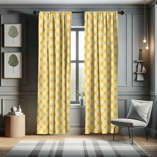 Vista 5 de Ambesonne Quatrefoil Window Curtains, Age-Old Trellis Pattern in The Shades of Yellow Historical Eastern, Lightweight Decor 2-Panel Set with Rod