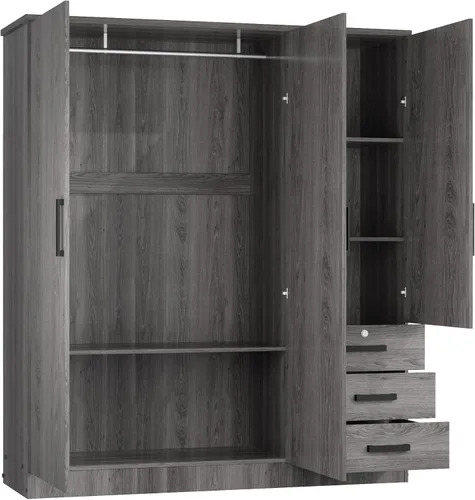 Vista 6 de Armario grande de 61 pulgadas de ancho con 3 puertas y 3 cajones (gris)