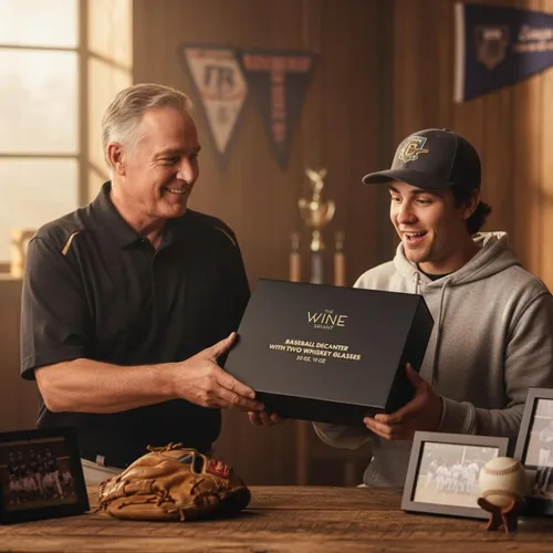 Vista 6 de Regalos de béisbol para hombres, juegos de decantador de whisky para hombres, juego de decantador de bate de béisbol de 20 onzas con 2 vasos, regalo