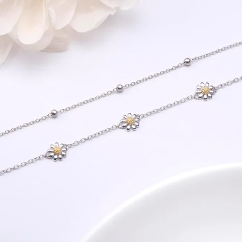Vista 7 de Ladytree Tobilleras de plata de ley 925 ajustables con cuentas de pie para mujer, tobilleras, joyería de regalo de cumpleaños para adolescentes