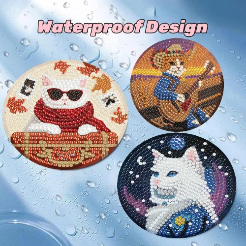 Vista 4 de Puraikcmi Juego de 8 posavasos de pintura de diamante, posavasos de arte de diamantes con soporte, manualidades de bricolaje, kits de arte