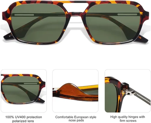 Vista 15 de SOJOS Vintage Polarized Aviator Sunglasses for Women Men 70s Retro Flat Narrow Rectangular Womens Glasses SJ2186