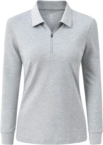 Vista 7 de JINSHI Polo de golf para mujer, de manga larga, con cremallera, deportiva, de secado rápido, atlética, casual, ajustada