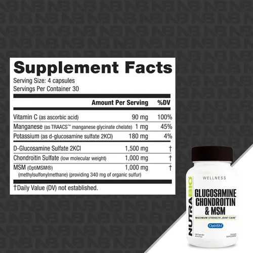Vista 2 de NutraBio Suplemento de glucosamina condroitina y OptiMSM, fórmula de apoyo articular - 120 cápsulas (120 unidades)