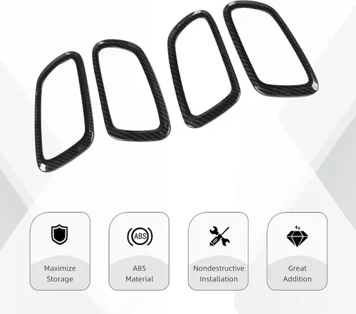 Vista 3 de Kit de anillo de ajuste de cubierta de manija de puerta interior de fibra de carbono, 4 piezas para Jeep Grand Cherokee 2011-2019