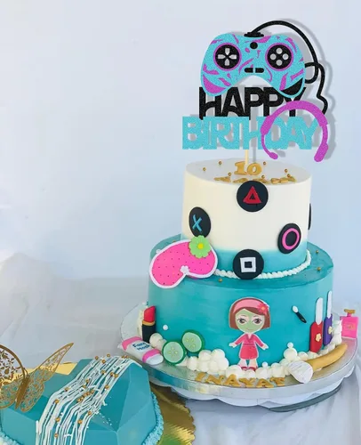 Vista 5 de Videojuegos Subir de nivel Feliz Cumpleaños Cake Toppers Jugadores Fiesta de Cumpleaños Favores Suministros Para Videojuegos-01 0