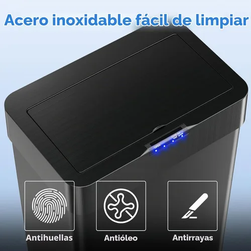Vista 6 de Cubo de basura con sensor de movimiento, sin contacto, cubo de basura automático inteligente con tapa de cierre suave, anillo de retención de bolsa